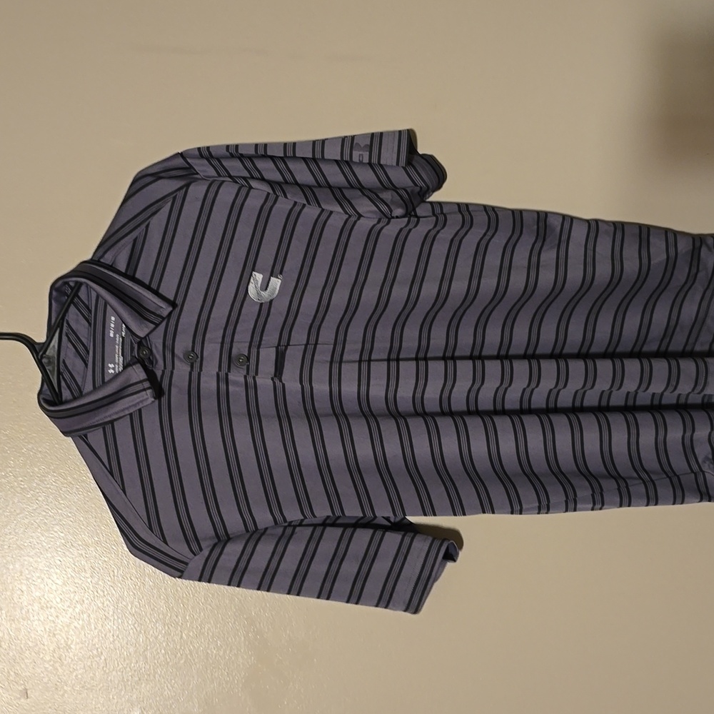 Under Armour Golf Polo‎ Stripes Gray Mens Size Medium